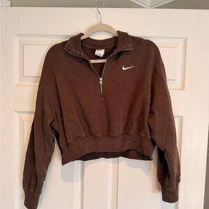 Nike Women's Chocolate Brown Quarter-Zip Cropped Sweatshirt